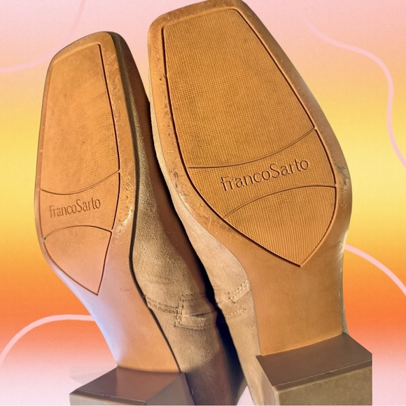 Franco Sarto ‘Waxtona’ Beige / Nude Genuine Suede Block Heel Ankle Boots Size 9 - Picture 16 of 16